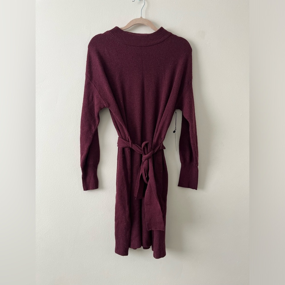 Dynamite Long Sleeve Knit Belted Dress in Deep Burgundy